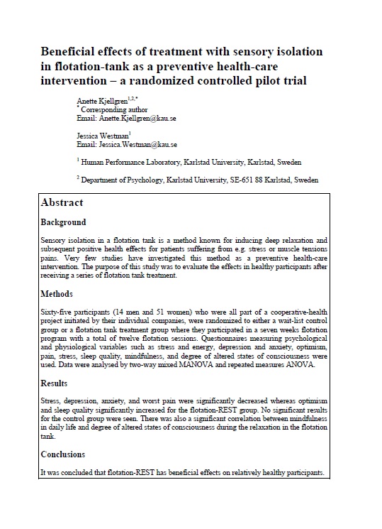 Health-care intervention study flotation-REST